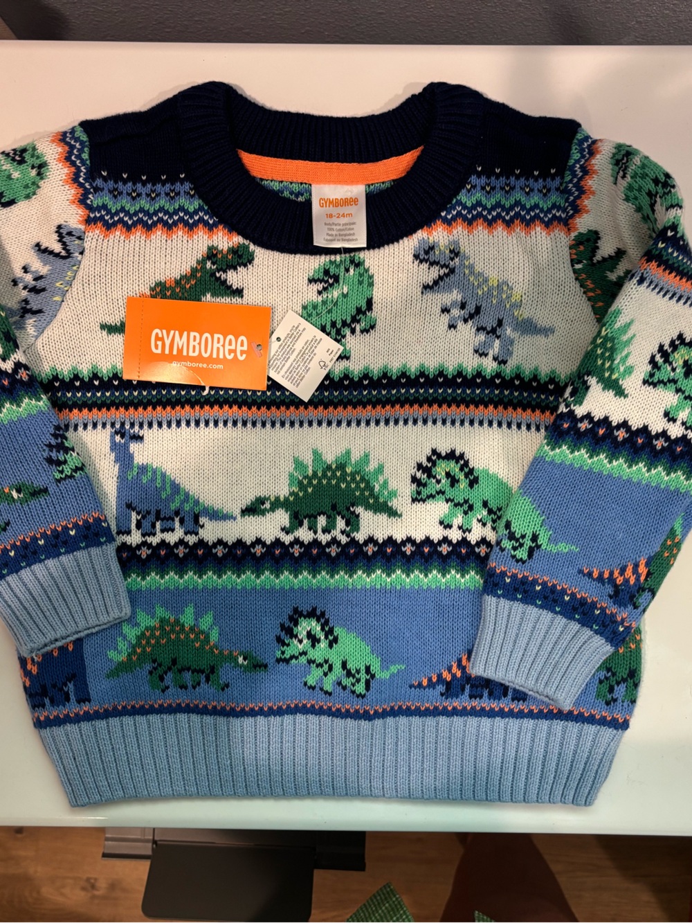 Gymboree Blue, White & Green Dinosaur Crewneck Sweater - kids